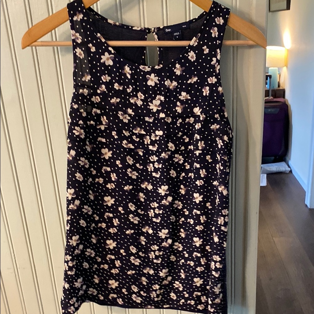 Navy Floral Sleeveless Top
